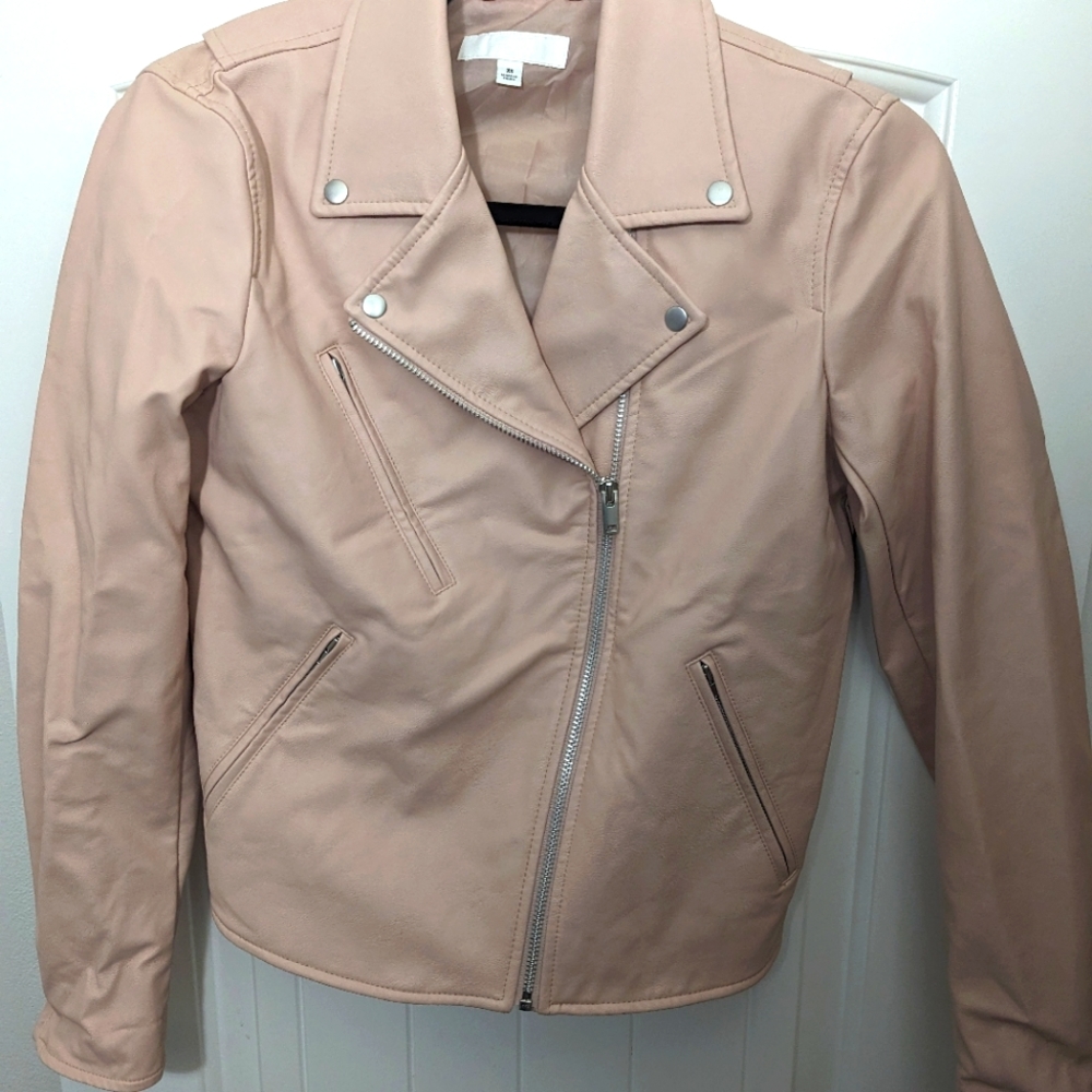 Women's Pale Pink Faux Leather Jacket XS Like New uni qlo